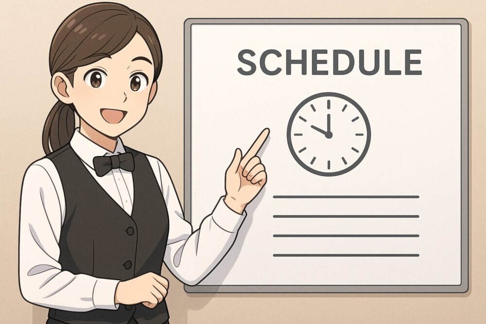 1日のスケジュールを考えるホテルのスタッフ