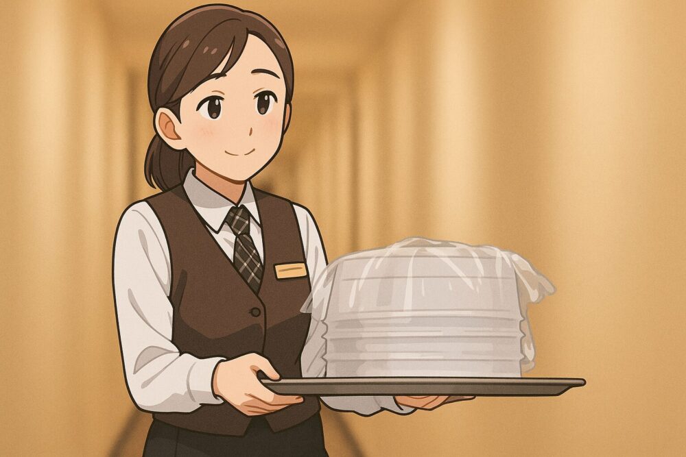 料理を運ぶホテルスタッフ
