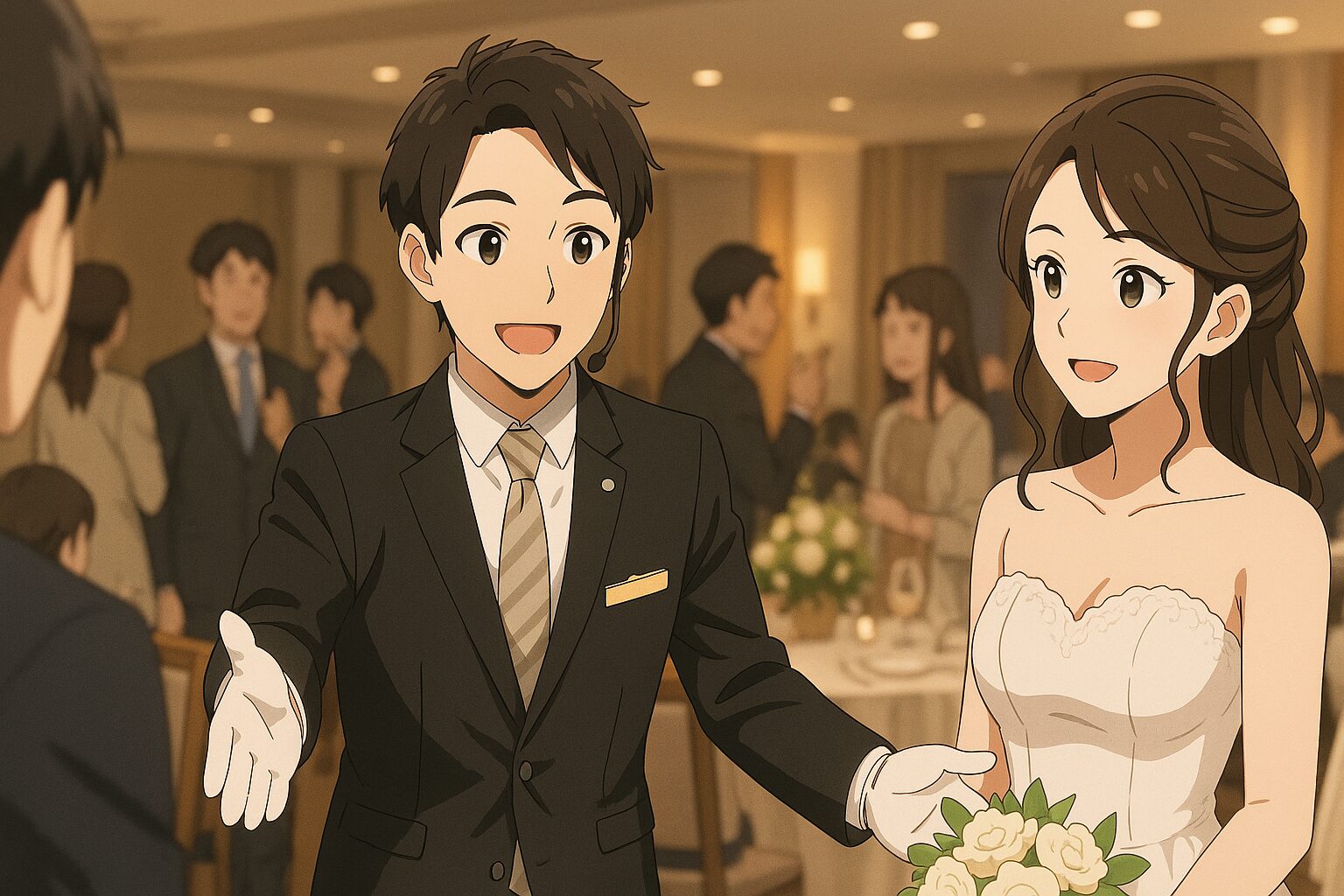 披露宴会場で新婦を案内するキャプテン