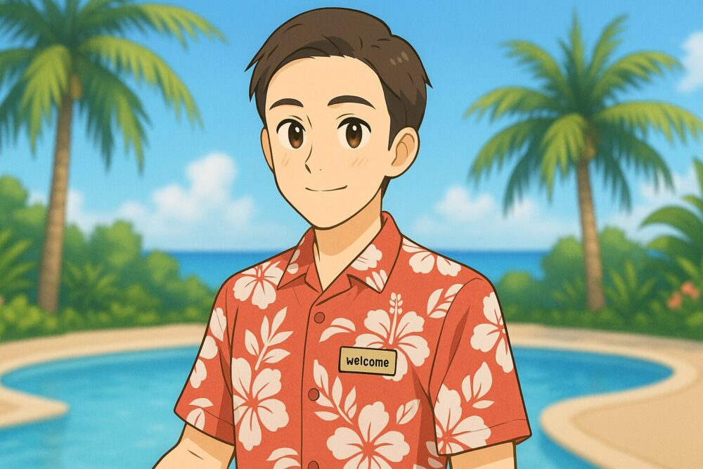夏のリゾバで働く男性