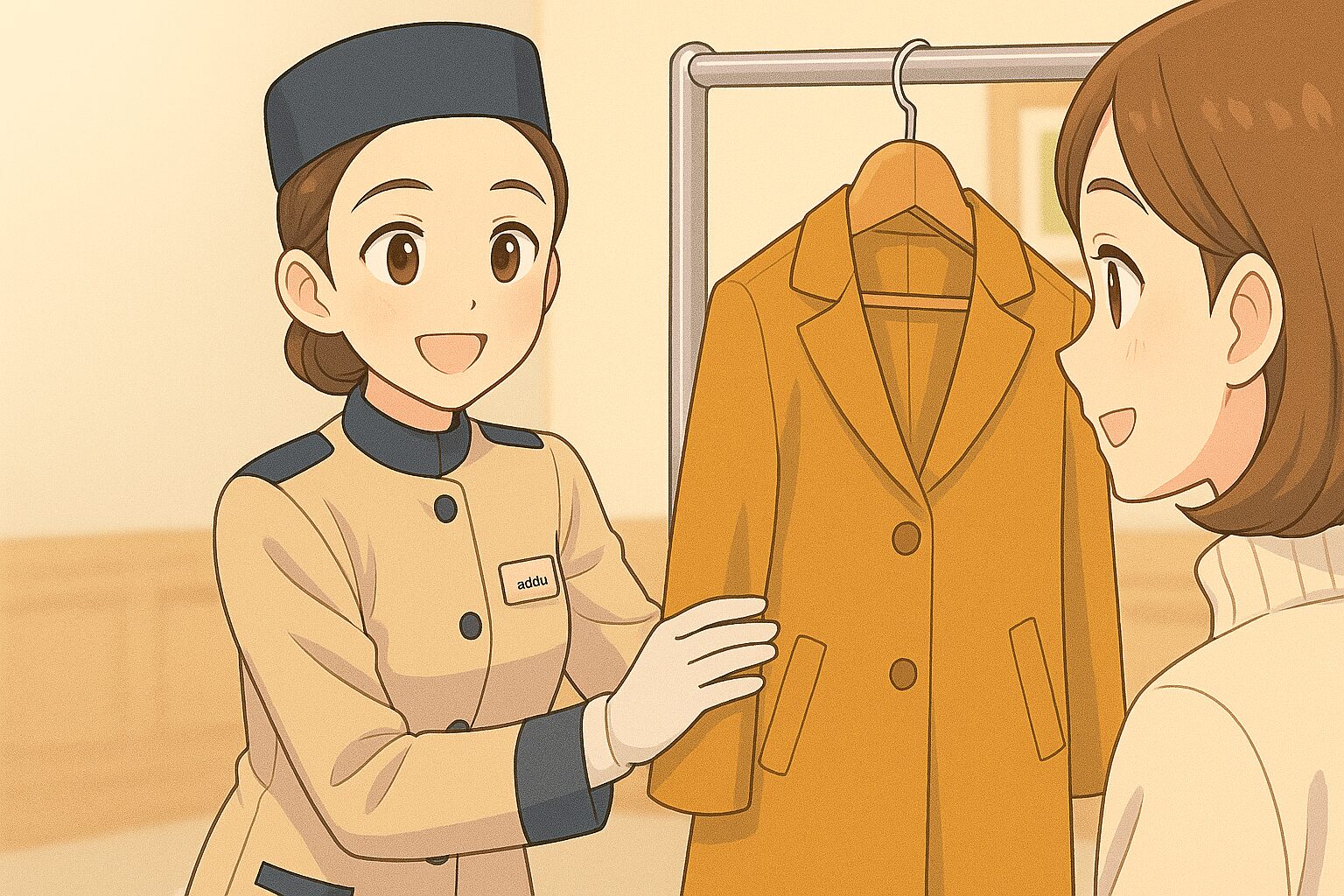 お客様と上着のやりとりをするクロークスタッフ