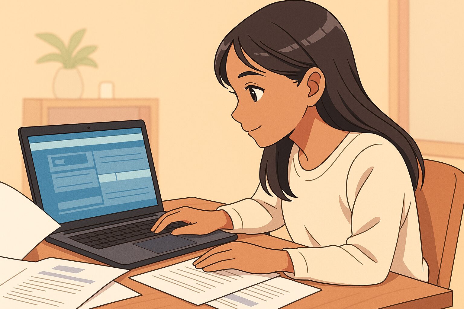 ビザについて調べる外国人女性